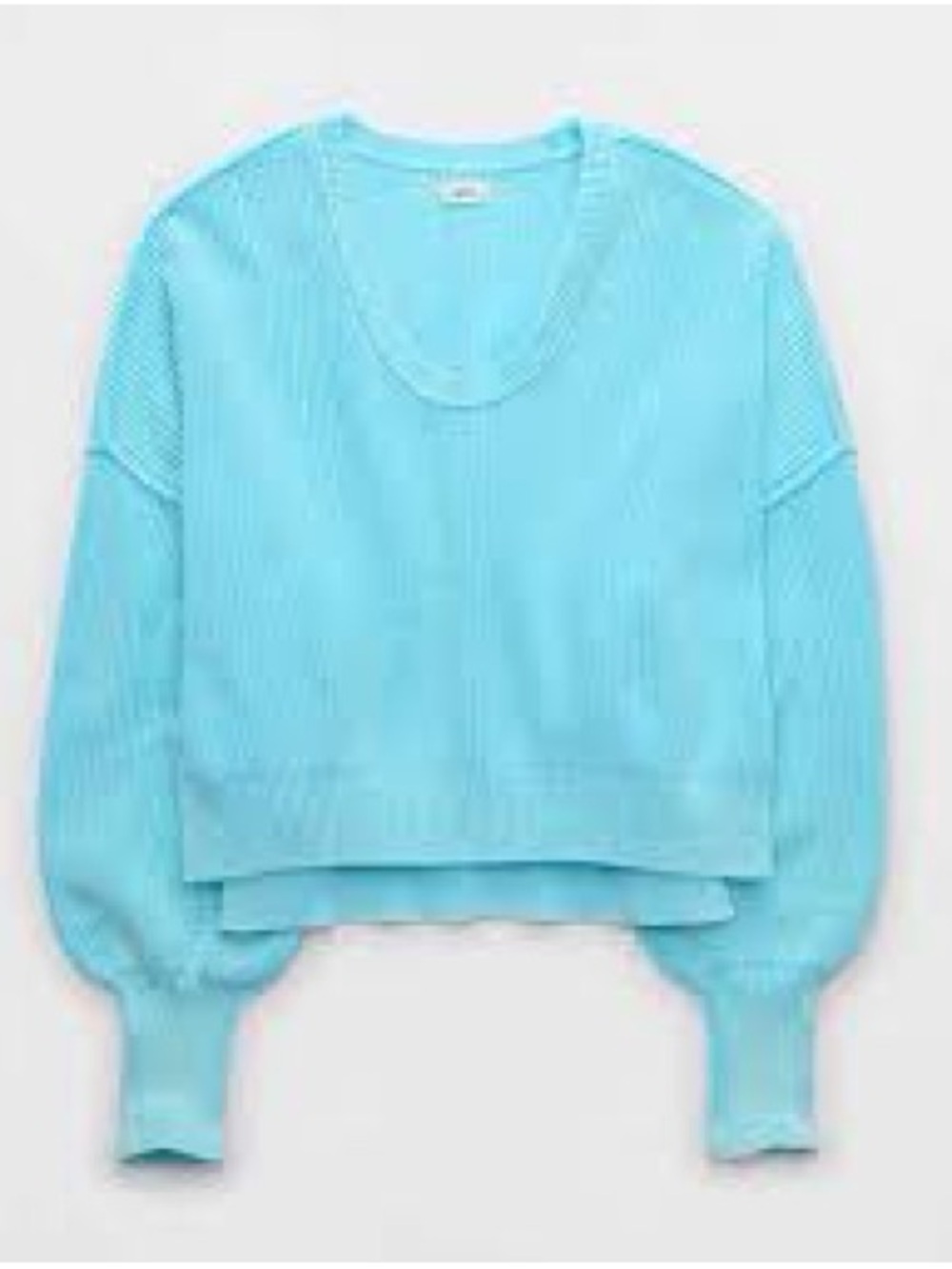 Aerie Cropped Ribbed Scoop Sweater in Aqua Blue